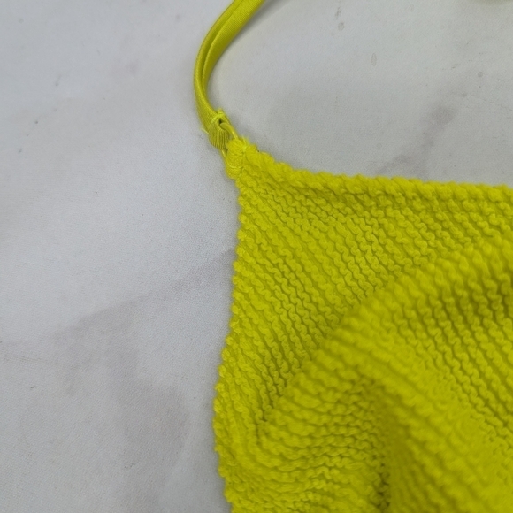 Good American Swim Top Women 1 2 S M Small Crinkle Tiny Ties Yellow Bikini - Picture 3 of 13